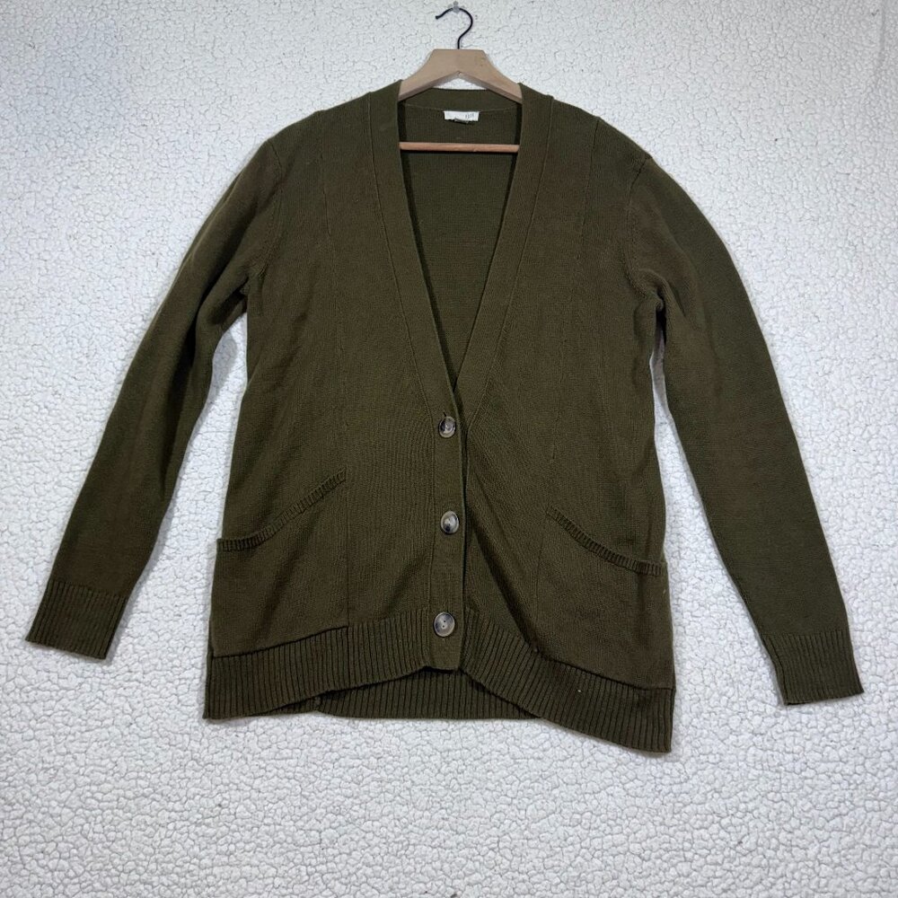 J.Jill Wool Cashmere Blend Button Cardigan Sweater Size S Tall Olive Green